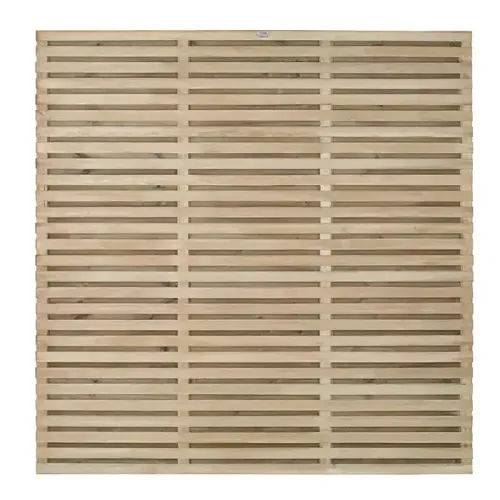 Green 6FT x 6FT Double Slatted Fence Panel